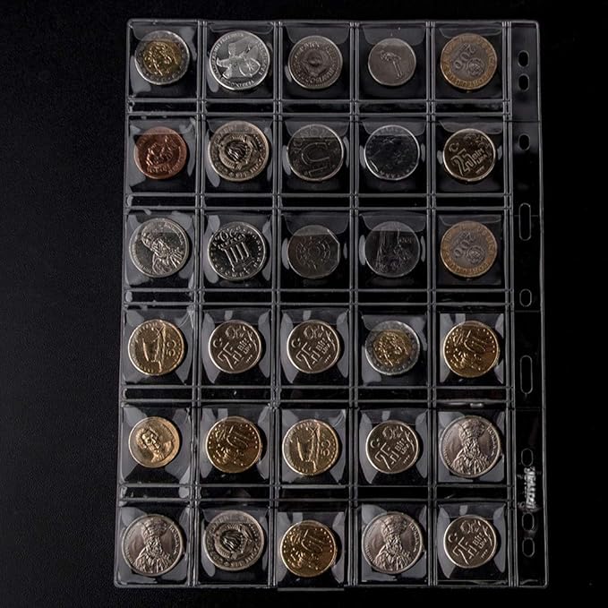 300 Pockets Coin Binders Pages - 1.38 inch Holders 10 pcs Loose-Leaf Sheets Acid-Free Collection Holders for Medallion Coin Stamp Currency Collecting Supplies 35x35mm / 1.38x1.38 inch CS03230