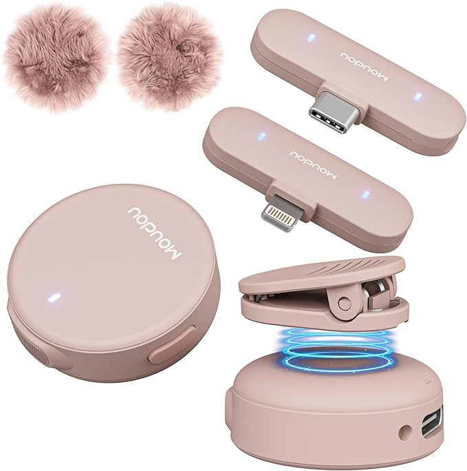 Mini Microphone for iPhone Wireless lavalier mic Podcast lav Noise Cancelling Reduction Lapel Tiny Microphone for Video Recording Android Interview Vlog YouTube Tiktok (USB-C&Lightning, Pink)