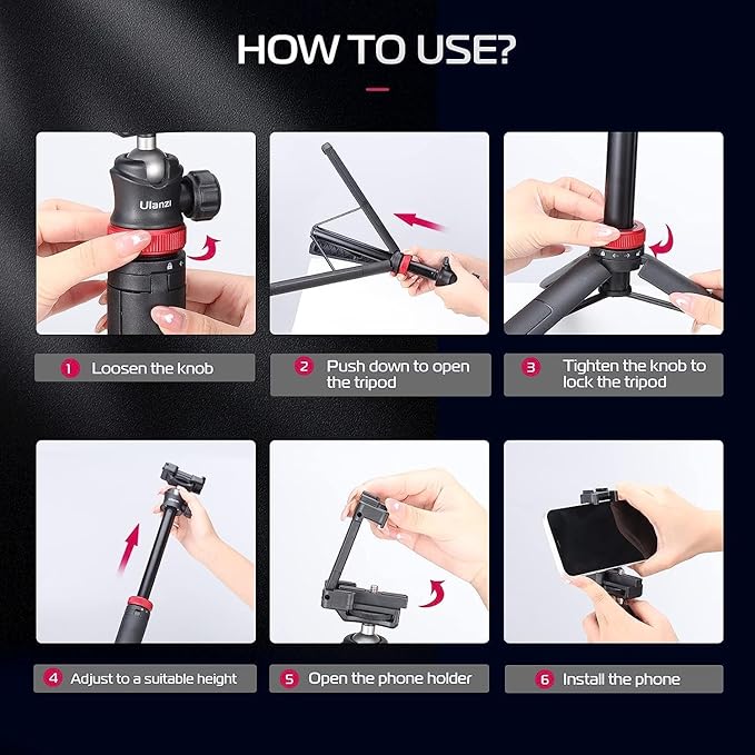 ULANZI MT-44 Extendable Phone Tripod, 59" Selfie Stick Vlog Stand with 2 in 1 Phone Clip, ULANZI Smartphone Video Rig with Light, U-Rig Light Cell Phone Handheld Stabilizer with Ring Light