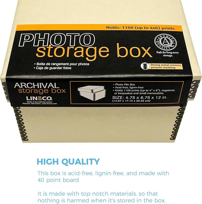 Lineco Photo Card Box, Museum-Quality Archival Storage, Acid-Free with Removable Lid, Bulk Storage for Negatives, Prints, Films, Photos, 4x6x12 Inches, Tan
