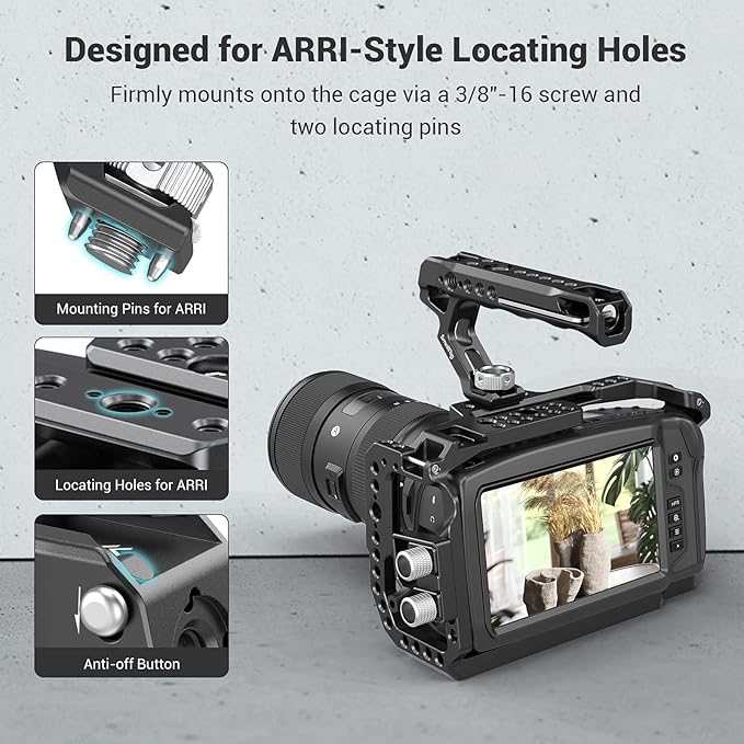 SMALLRIG Top Handle with Locating Holes for ARRI for Camera Cage, Ergonomic Design, with Anti-Off Designed Cold Shoe Adapter - 2165C