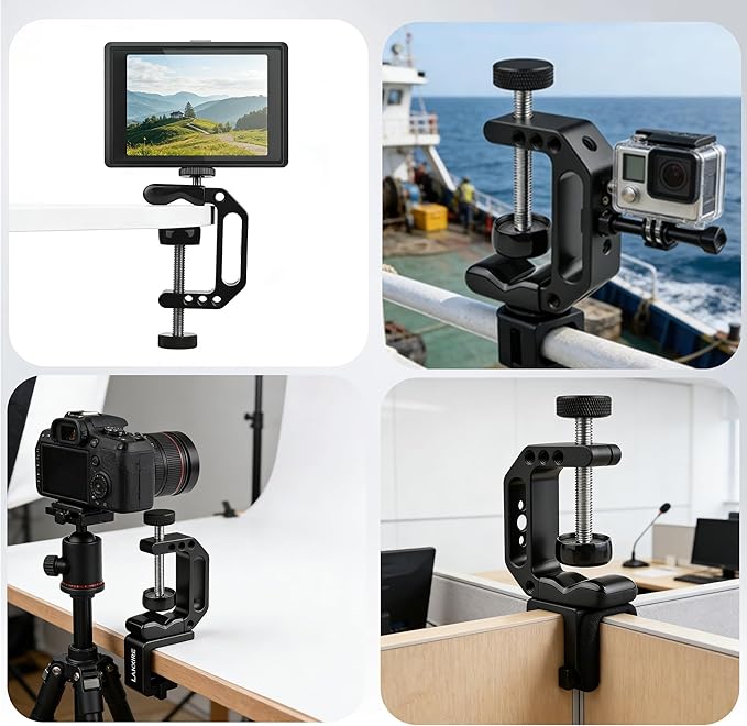 C Clamp Camera Mount with 1/4’’ and 3/8’’ Threaded Holes - 4.5cm Jaw Opening - Max Load 2kg