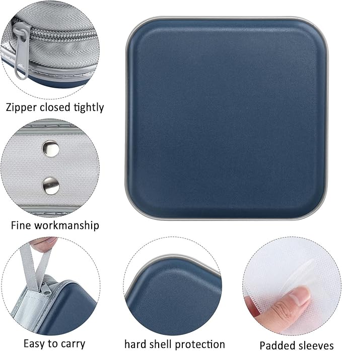 CD Case, 40 Capacity CD/DVD Case Holders Wallet Hard Plastic DVD Disc Cases Storage Binder for Car Home Office Travel (Dark Blue)