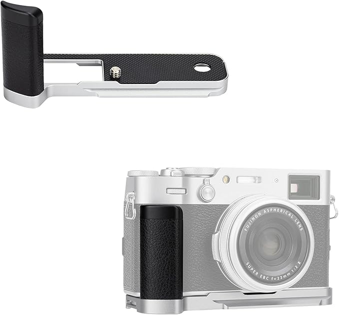 X100VI Metal Hand Grip, Secure Handle L Bracket for Fuji Fujifilm X100VI Camera,Anti-Slip Pads Design, Arca Swiss Quick Release Plate, Extra 1/4"-20 Tripod Hole & Hand Strap Hole, Silver Color