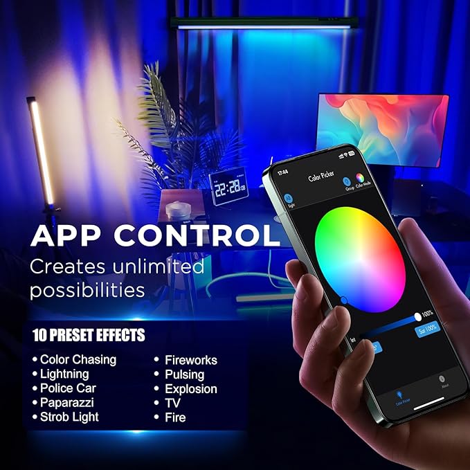 Mettlelite TLX2C RGB Tube Light, Full Color RGBWW LED Video Light Stick with APP DMX Control, 2ft 2800K-8000K, Customizable Light Effects, Rechargeable, CRI97+ TLCI98+ for Studio Photography Video