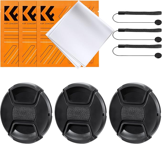 K&F Concept 95mm Lens Cap, 9-in-1 Center Pinch Lens Cover + Anti-Loss Keeper Leash + Microfiber Cleaning Cloth Kits Compatible with Nikon, Canon, Sony, Fujifilm Camera Lenses