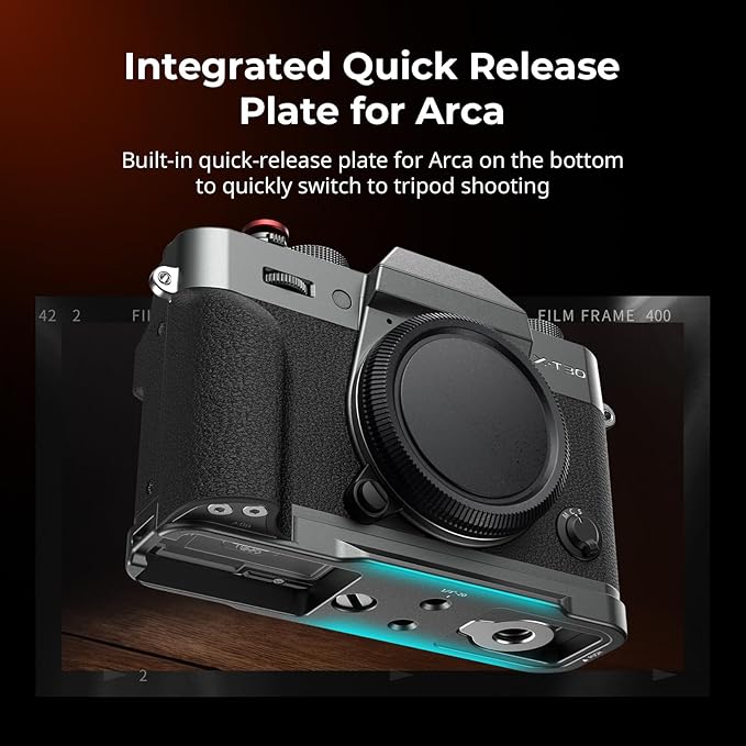 SMALLRIG X-T30 III/X-T30 II/X-T30 L-Shape Grip for FUJIFILM Camera, Built-in Quick Release Plate for Arca, 1/4"-20 Holes, Ergonomic Silicone Handgrip,Shutter Button (Charcoal Silver) - 5665