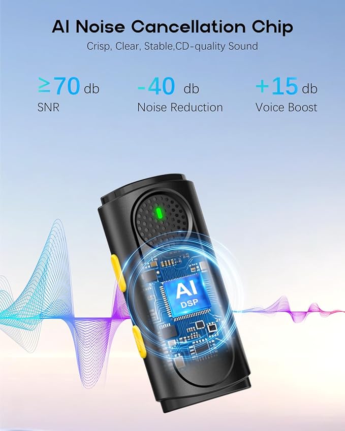 Wireless Mini Microphone for iPhone - 2 Pack Lavalier bluetooth Microphone for Video Recording, 2 In 1 Noise Reduction Lapel Mic for Android, Clip on Mini Mic for Content Creators (with Charging Case)