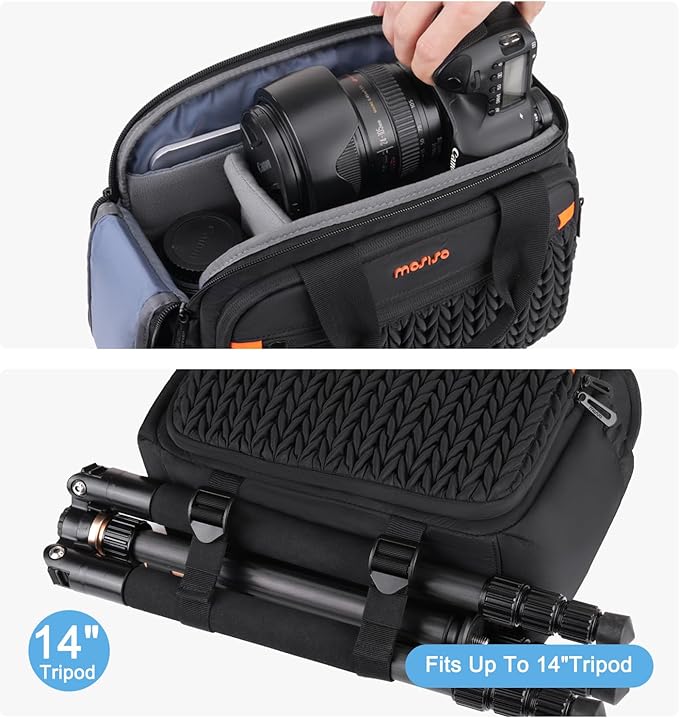 MOSISO Camera Bag for Photographers, Photography Shoulder Bag for DSLR/SLR/Mirrorless Cameras, Wheat Ear Quilted Padded Camera Case with Rain Cover & Bottom Tripod Holder for Canon/Nikon/Sony, Black