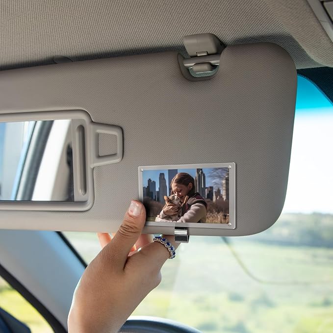 Acrylic Car Sun Visor Picture Holder, Powerful Magnetic Photographs Frame with Strong Clips for Cars , Universal Car Accessories for Visor Organizer & Dashboard Decorate with Personality (Transparent, 2.4 x 3.5)
