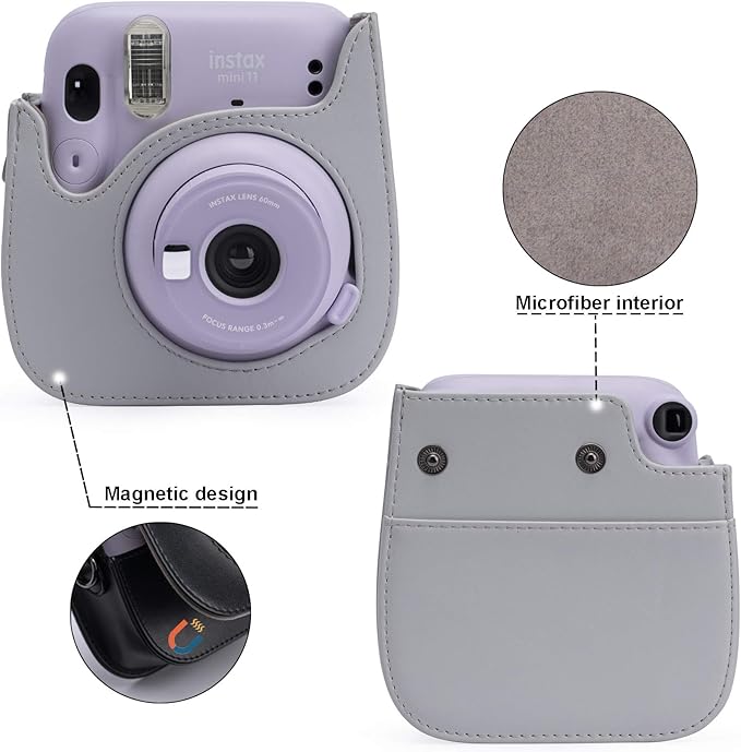 Frankmate Protective Case for Fujifilm Instax Mini 12 11 Instant Camera - Premium PU Leather Bag Cover with Removable Adjustable Strap (Cute Bear)