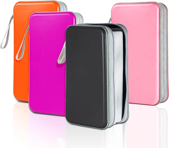 CD Case DVD Storage 4 Pack,100 Capacity DVD Cases Holder CD Storage Case Holders Plastic CD DVD Disc Case Storage Wallet Binder for Car Home Office Travel (Black+Purple+Orange+Pink)