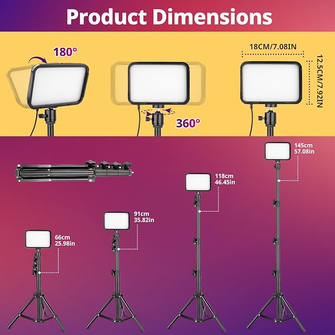 Torjim RGB Photography Video Lighting, Studio Lights with Adjustable Tripod Stand - 16 Color Lighting for Video Recording/YouTube/TikTok/Live Streaming/Make up/Vlogging