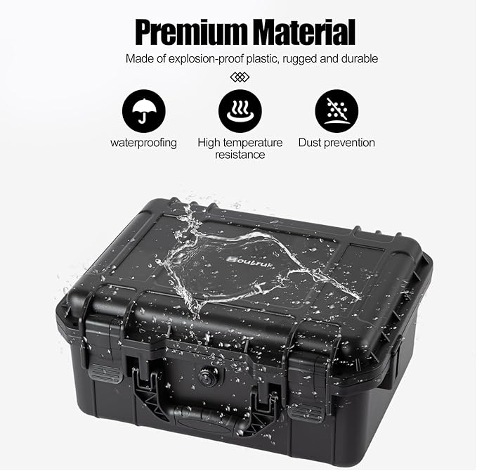Moubruk small Hard case Waterproof Hard Case with DIY Customizable Foam Insert Portable Protective for Camera Drones Equipments Tools Test Instruments 14.2''x11.4''x6.3''