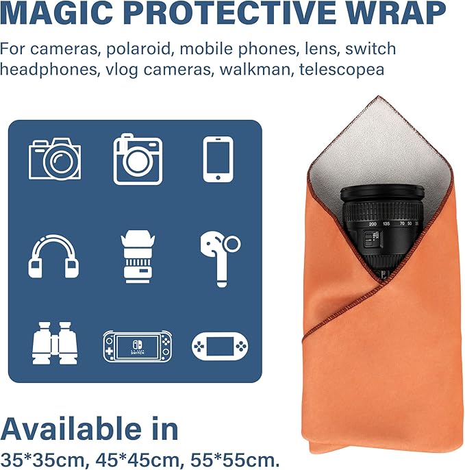 Walking Way Protective Wrap, Self-Adhesive Magic Cloth Camera Wrap, Storage Cloth, Anti-Scratch, Dustproof, Washable Lens Pouch for DSLR, Smartphones, Laptops, Cosmetic