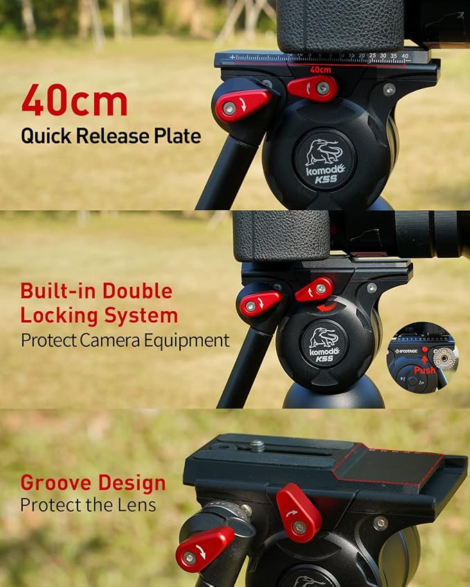 IFOOTAGE Video Camera Head Komodo K5S,Aluminum Fluid Heads,Stable Tripod Head for Pan and Tilt,with Quick Release Plate,Max Load 11 lbs/5kg