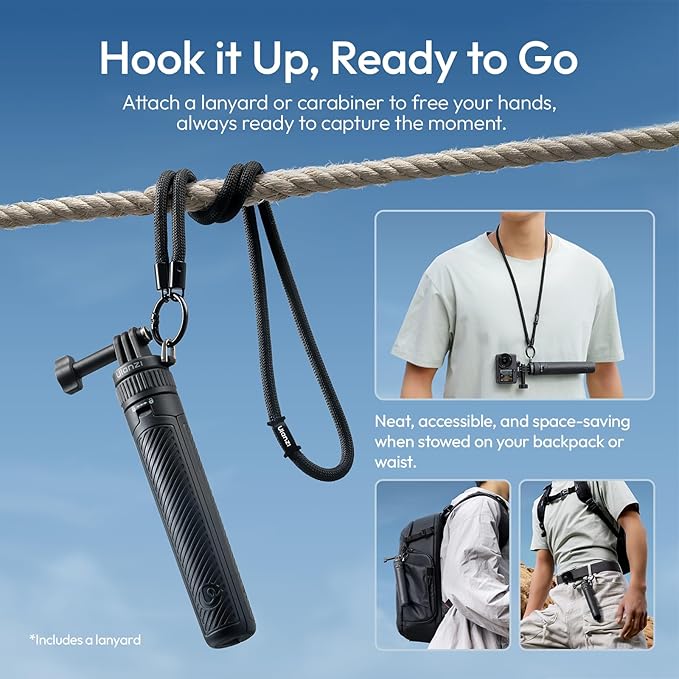 ULANZI MT92 Action Camera Selfie Stick Tripod 23.62", Portable Adjustable Vlog Handle Grip with Neck Lanyard for GoPro Hero 13/12/11/10/9/8/7/6, AKASO, DJI Osmo Action 6/5 Pro/4/3, Insta360