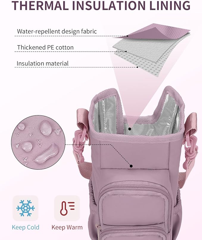 sportsnew Birthday Gifts for Women Personalized Initial Water Bottle Holder with Strap fits most 40oz Tumbler with Handle Water Bottle Carrier Bag with Phone Pocket & Straw Topper Tumbler Accessories