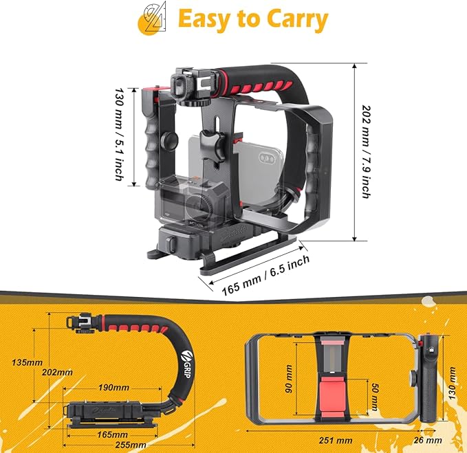 Zeadio Camera Stabilizer Kits, with Smartphone Video Cage Rig and LED Video Light for All Camera Action Camera DSLR Smartphone