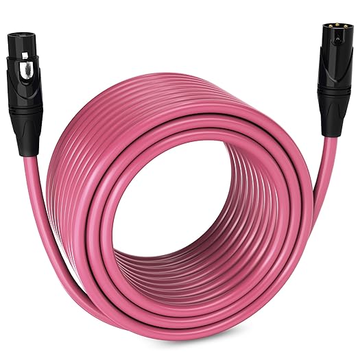 LyxPro 100 Feet XLR Microphone Cable Balanced Male to Female 3 Pin Mic Cord for Powered Speakers Audio Interface Professional Pro Audio Performance and Recording Devices - Pink