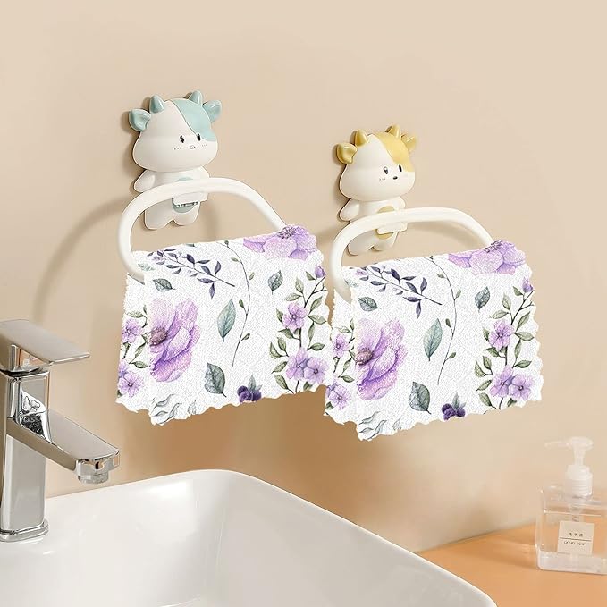 CaTaKu Purple Floral Watercolor Microfiber Cleaning Cloths Kitchen Dish Cloth Dish Rags for Washing Dishes, Reusable Dish Towels Washcloths for Kitchen Drying,6 Pack