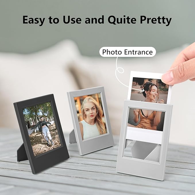 HIYQIN 8 Pack 2x3 Mini Photo Frames for for Fuji Instax Mini 3 inch Picture/Polaroid 3-Inch Films - for Desktop Display Small Wallet Size Picture frame with Clear Protective Covers - Black & Grey