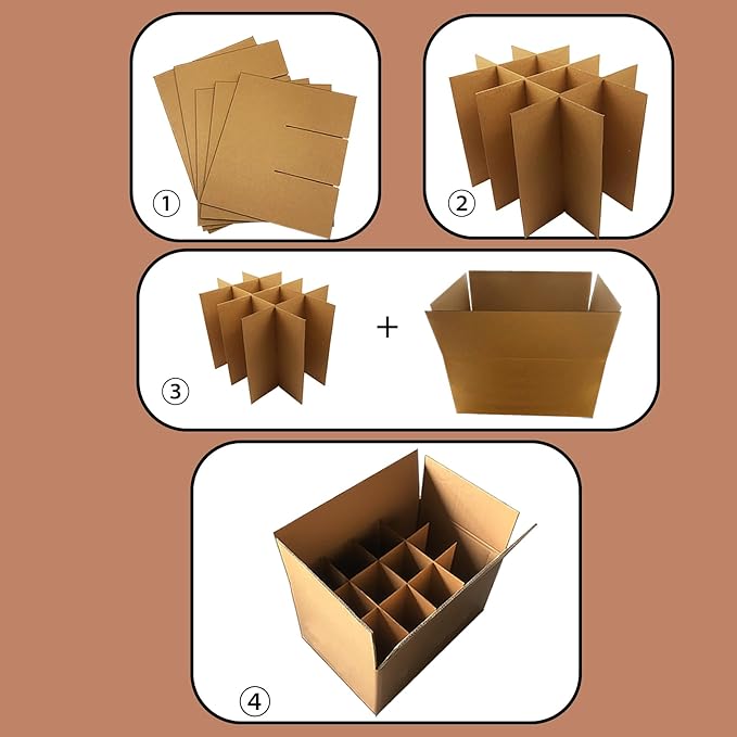 12 Set Glass Dividers Kits for 16 x 12 x 12 Inch Moving Boxes - Fits Glass Inserts - Wine Glassware & Dish Packing