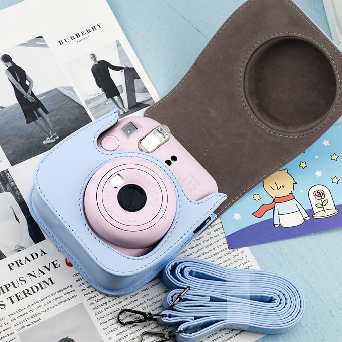 Frankmate Protective Case Compatible with Fujifilm Instax Mini 12 11 9 8 Instant Film Camera with Pocket and Adjustable Strap (Blue)