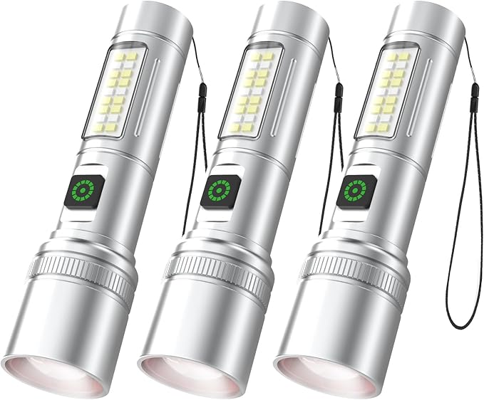 3pack Rechargeable LED Flashlight, 90000 High Lumen Super Bright Flashlight, 6 Mode Tactical Flash Light,Waterproof Powerful Handheld Flash Light for Camping Hiking Enmergency Home Outdoor, Gray