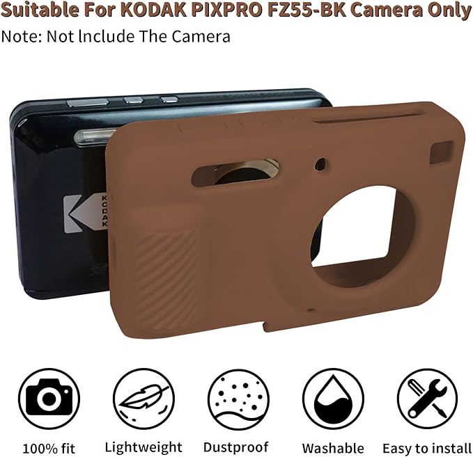 Easy Hood Camera Case for Kodak PIXPRO FZ55, Soft Silicone Cover Anti-Scratch Slim Fit FZ55 DSLR Camera Sleeve Body Skin Travel Protective Case, Brown