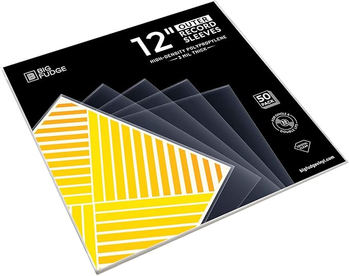 Big Fudge 12" Vinyl Record Sleeves - Outer Sleeves 50 Pack -Crystal Clear High-Density Polypropylene Vinyl Covers - Accessories Protect LP Albums from Dust, Dirt & Scratches