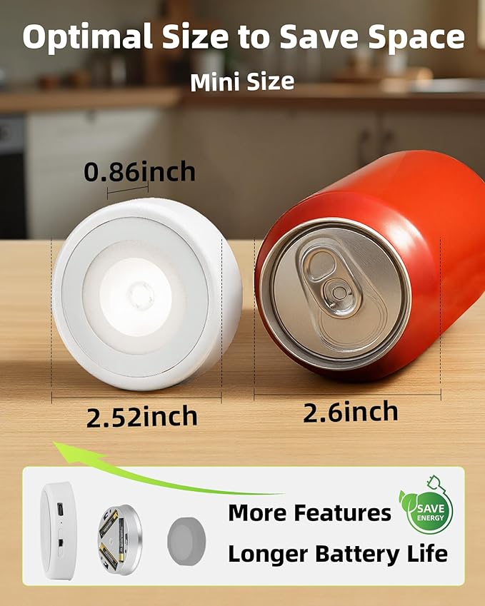 EZVALO LED Puck Lights with Charging Station, Rechargeable Sitck On Tap Lights, Wireless Closet Light, 3 Color Temps, Under Cabinet Lights, 2.5'' Mini Touch Light for Kitchen,Pantry,Shelves(6 Pack)
