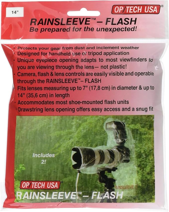 OP/TECH USA Rainsleeve Camera Cover - Clear Rain & Dust Sleeve for Shooting Photos & Video, with Viewfinder Access - Camera Rain Cover, Flash, 2 Pack
