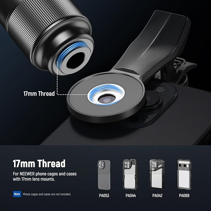 NEEWER 400mm Telephoto Phone Camera Lens with 17mm Threaded Lens Clip, 70cm Minimal Macro Focus Distance, Shot on 2X Zoom, for Backplate, Phone Cage, Case Compatible with iPhone Samsung Android, LS-78