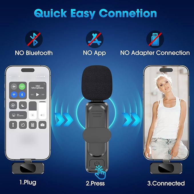 NICHOM Wireless Lavalier Microphone for iPhone iPad,MacBook,Mini Mic with Noise Reduction,Lightning Microphone for Video Vlog,TikTok,YouTube,Interviews,Live Streaming,2 Pack(for iPhone 14 and Below)