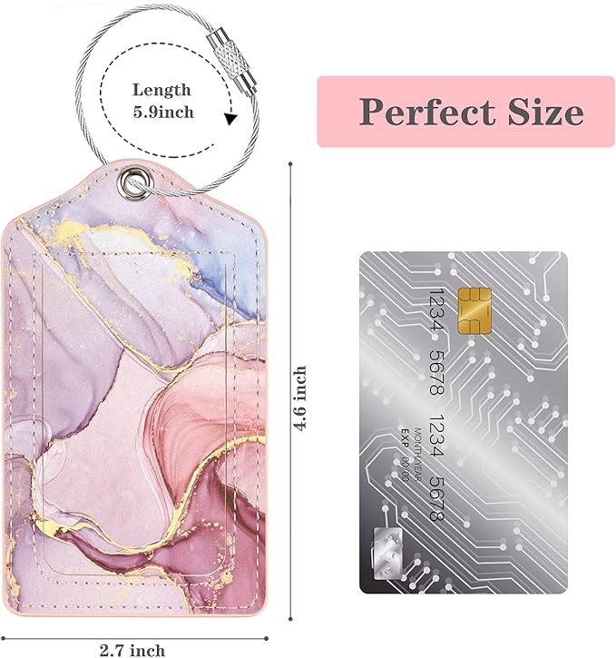 (Set of 2) Luggage Tag for Suitcases Leather Privacy Cover ID Label with Stainless Steel Loop, Travel Bag Tags Suitcase Labels, Watercolor Pink