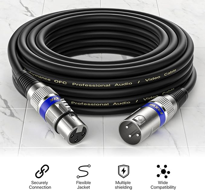 EBXYA XLR Microphone Cable 2 Feet - Male to Female 3 Pins Balanced Cables, 6 Pack