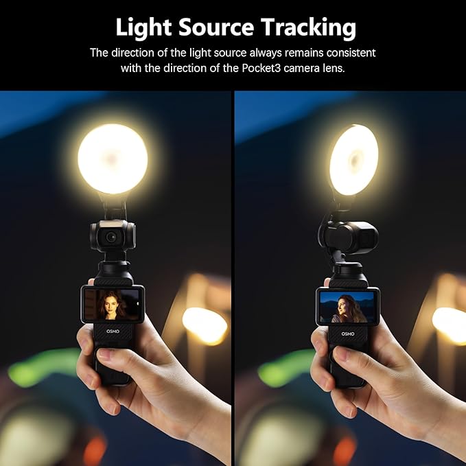 AMAZEAR LED Light for DJI OSMO Pocket 3 Accessories, Auto-Follow Gimbal Selfie Vlog Video Auxiliary Fill Lighting, CRI≥95, 3-Color Temp 2500-9000K Brightness Adjustable, 2W USB-C (Black)
