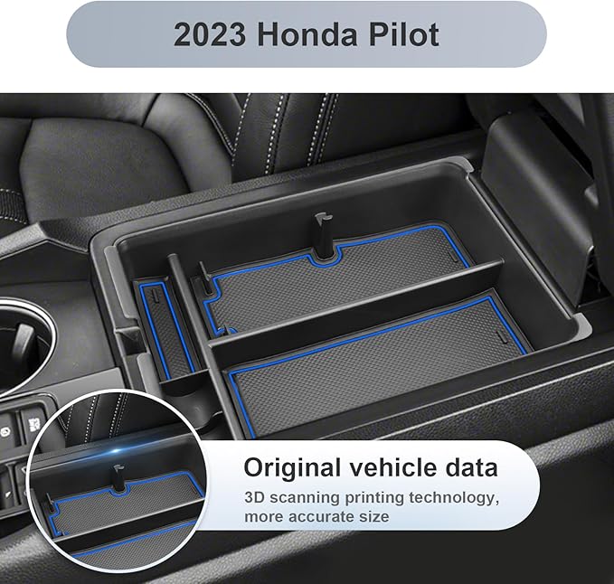 SKTU for 2024 2025 2026 Honda Pilot Center Console Organizer 2023-2026 Pilot/ 2024-2026 Passport Armrest Tray 2025 2026 Passport Console Tray 2025 2026 Pilot Accessories with Sunglasses Holder (Blue)