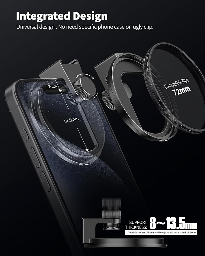 72mm Phone Filter Mount Lens Filter Adapter with Cold Shoe Mount, Compatible with 72mm Round Camera Filters, Compatible with iPhone 17 16 15 14 13 12 11 10 Pro Max Plus Samsung Galaxy S24 Ultra