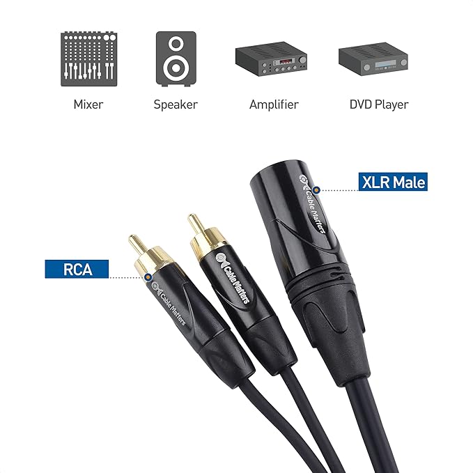 Cable Matters Dual RCA to XLR Stereo Audio Splitter Cable 6 ft / 1.8m (XLR to Dual RCA Splitter Adapter) in Black