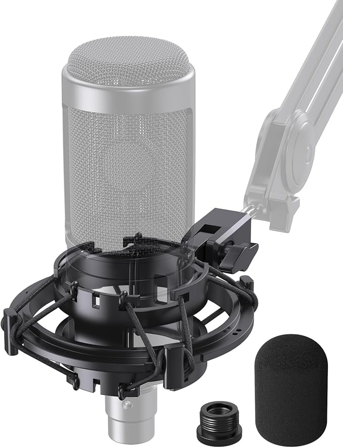 Custom AT2020 Microphone Shock Mount with Pop Filter, Anti-Vibration Suspension Shock Mount Mic Holder Clip Compatible with Audio Technica AT2020 AT2035 AT2020USB ATR2050 AT3035 AT3060 Mic