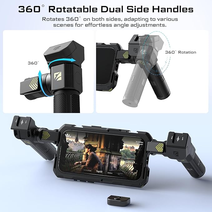 Freewell Genius Rig Cage for iPhone 15 Pro Max - Tool-Free Installation, Multifunctional Tripod & Monopod Handles, Bluetooth Remote