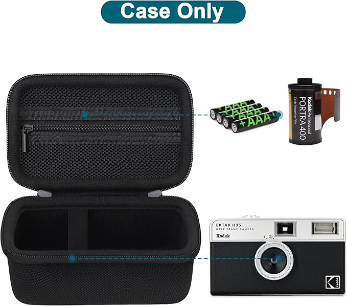 Canboc Carrying Case for KODAK EKTAR H35/ H35N/ KODAK Snapic A1 Film Camera, H35/ Snapic A1 Film Camera Bag, Zipper Mesh Pocket fits Film, Batteries, USB Cable, Black (Case Only)