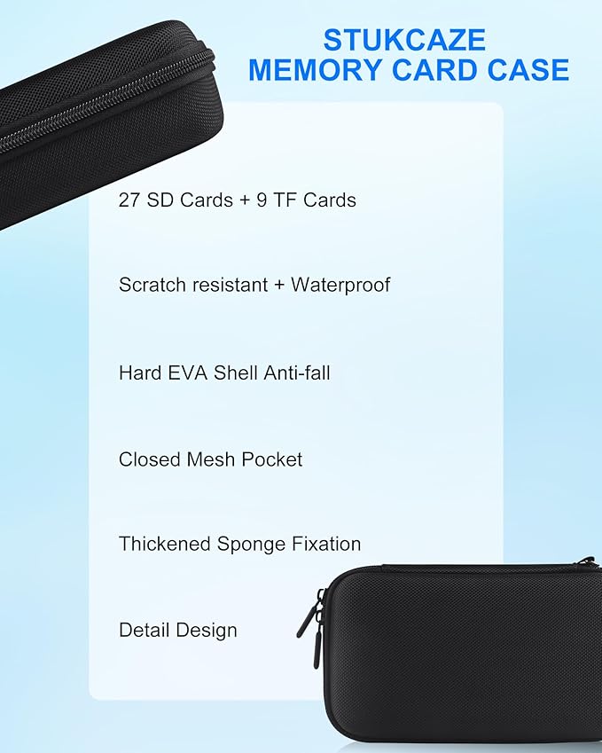 Stukcaze Memory Card Case - Water-Resistant & Anti-Shock 36 Slot Holder, 27 Micro SD & 9 SD/SDHC/SDXC Cards Organizer for Camera