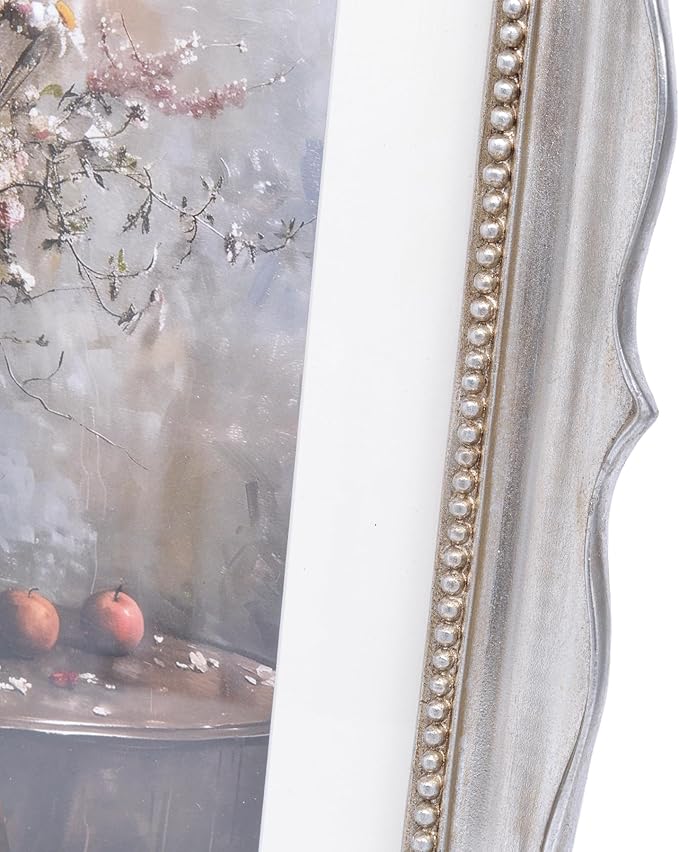 11x14 Vintage Picture Frame with Embossed Flower Design, Silver Ornate Frame for 11x14 or 8x10 Pictures with White Mat, Hand-Crafted Resin Antique Baroque Frames with Hook for Wall Mounting Display(Silver)