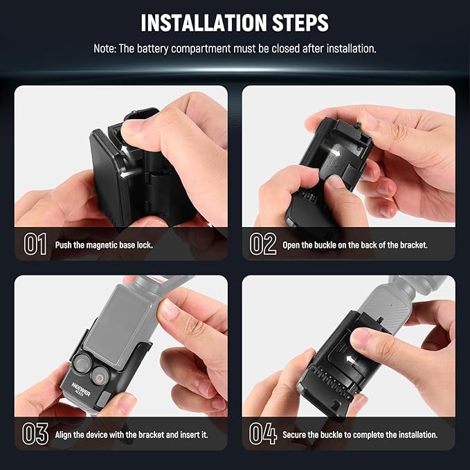 NEEWER Basics Magnetic Mount Stand Compatible with DJI Osmo Pocket 3, 180° Adjustable Plastic Camera Holder, Multifunction Accessories Expansion Adapter Bracket for Pocket 3 Battery Grip, AC015