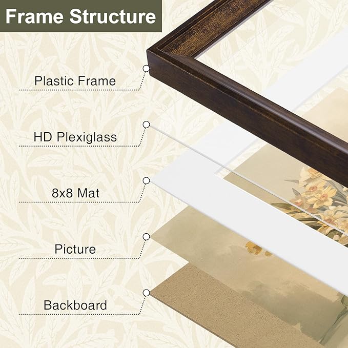 Vittanly 12x12 Picture Frame Set of 4, Vintage Photo Frame for Wall or Tabletop, Display 8x8 Pictures with Mat or 12x12 without Mat, Rustic Farmhouse Home Decor, Brown