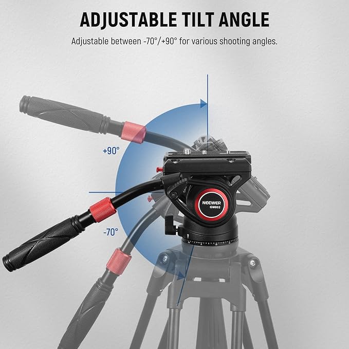 NEEWER Video Tripod Fluid Head with Quick Release Plate, Telescopic Handle & Scaled Base (75mm Dia.) Heavy Duty, Max Load 17.6lb/8kg for Video Cameras and DSLR Cameras