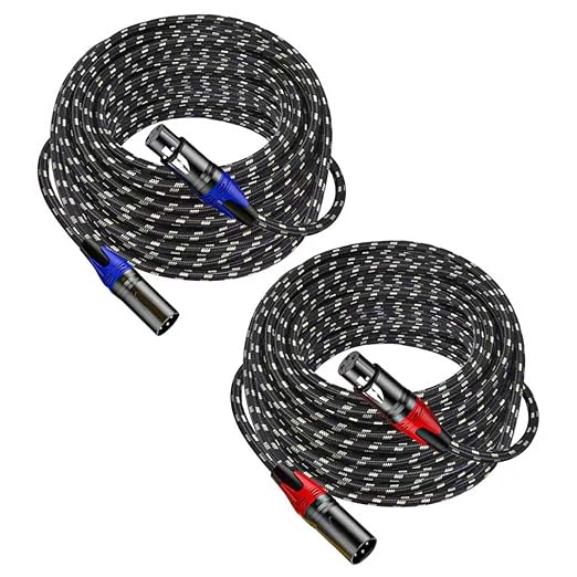 XLR Cable 50ft 2 Packs - Premium Balanced Microphone Cable with 3-Pin XLR Male to Female Mic Speaker Cable, Black and White Grid Layer, Pure Copper and Plated Conductors